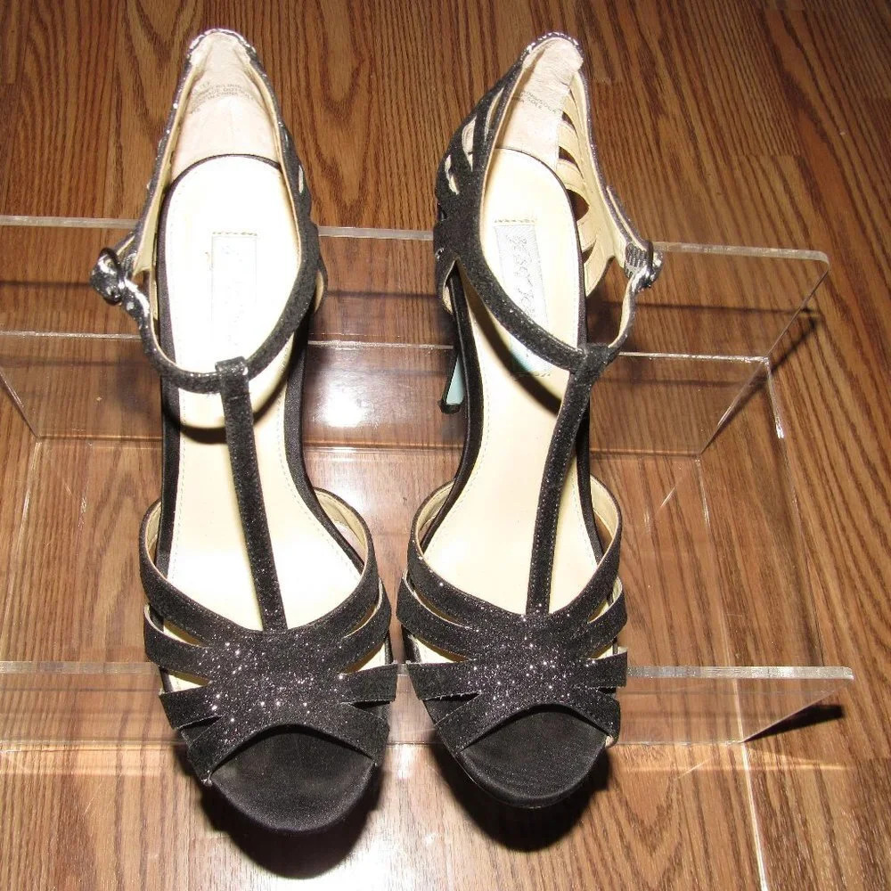 BETSY JOHNSON Tee T-Strap Glitter Heels Size 7 - Picture 3 of 6